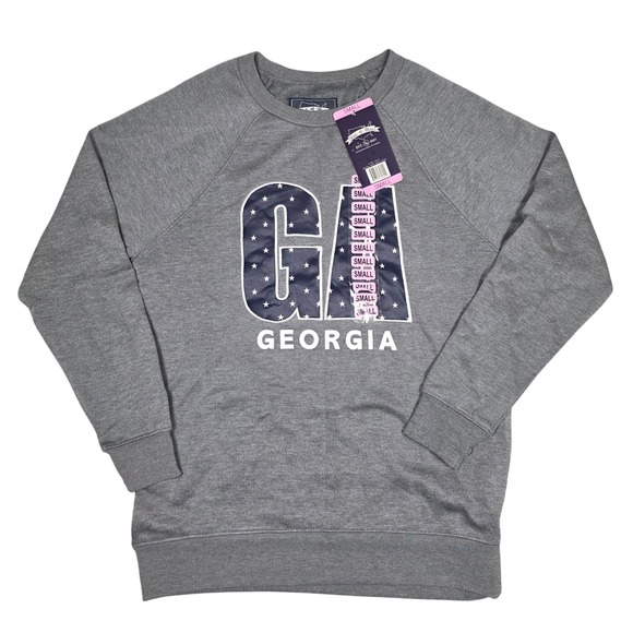 Georgia GA Tops - Georgia GA Star‎ Print Crew Neck Sweatshirt Pullover, Women's Size Small